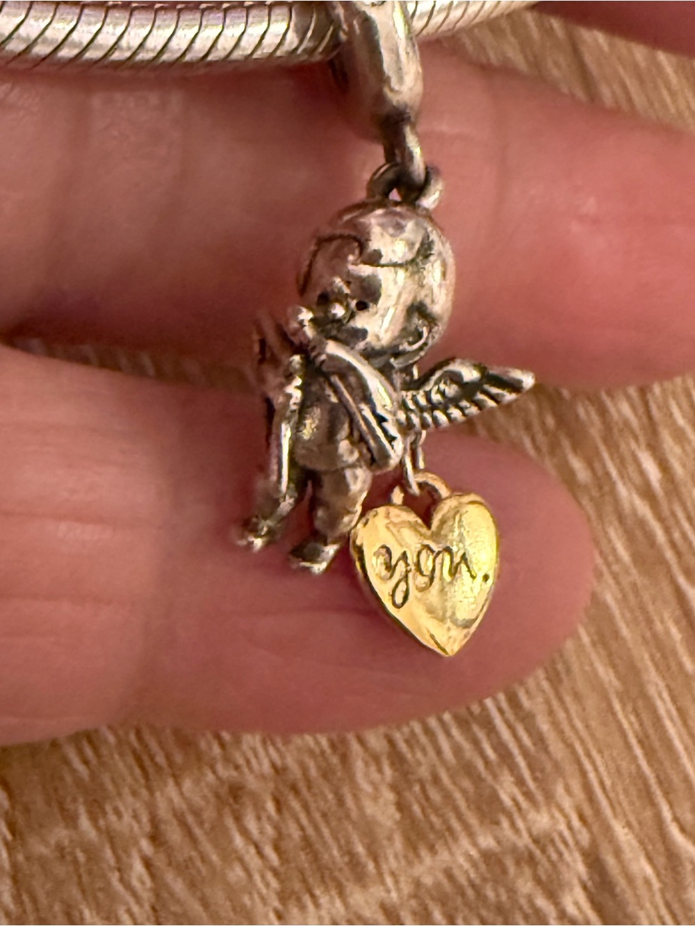 Cherub Angel Dangle Charm with Gold Heart